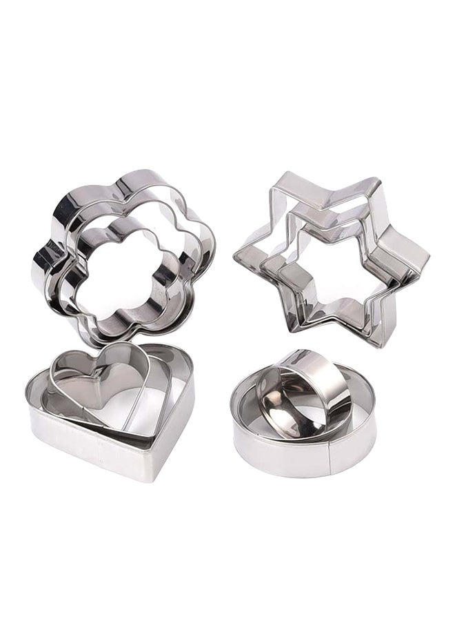 SiNO 12-Piece Stainless Steel Biscuit Mould Cookie Cutter Set Silver 14.5X13.5X2.2cm - Image 1