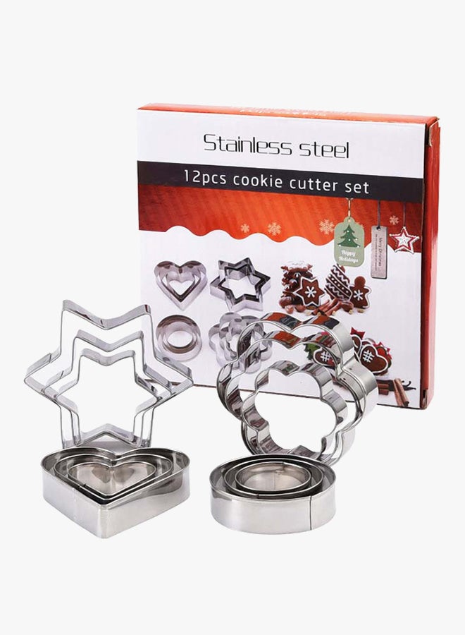SiNO 12-Piece Stainless Steel Biscuit Mould Cookie Cutter Set Silver 14.5X13.5X2.2cm - Image 2