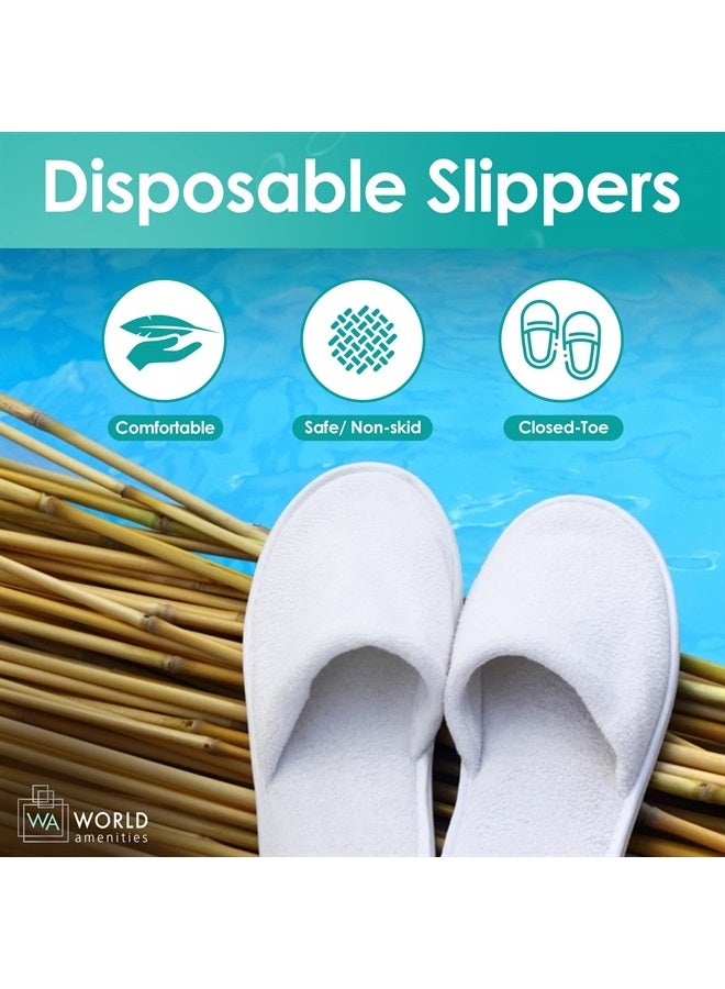 world amenities 10 Pairs | Premium Spa Slippers Bulk Unisex | Closed Toe, Individually Wrapped | Hotel Slippers Travel Amenities Ultra Soft, Disposable Guest Slippers - White - Image 3