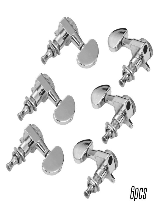 Alloy Metal Electric Guitar Machine Heads Knobs String Tuning Peg Locking Tuners Pack of 6 Pieces 3L3R with Mounting Screws and Ferrules Silver - Image 1