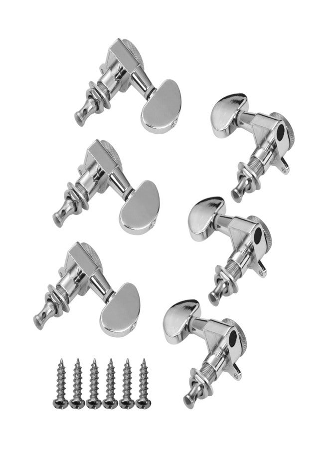 Alloy Metal Electric Guitar Machine Heads Knobs String Tuning Peg Locking Tuners Pack of 6 Pieces 3L3R with Mounting Screws and Ferrules Silver - Image 3