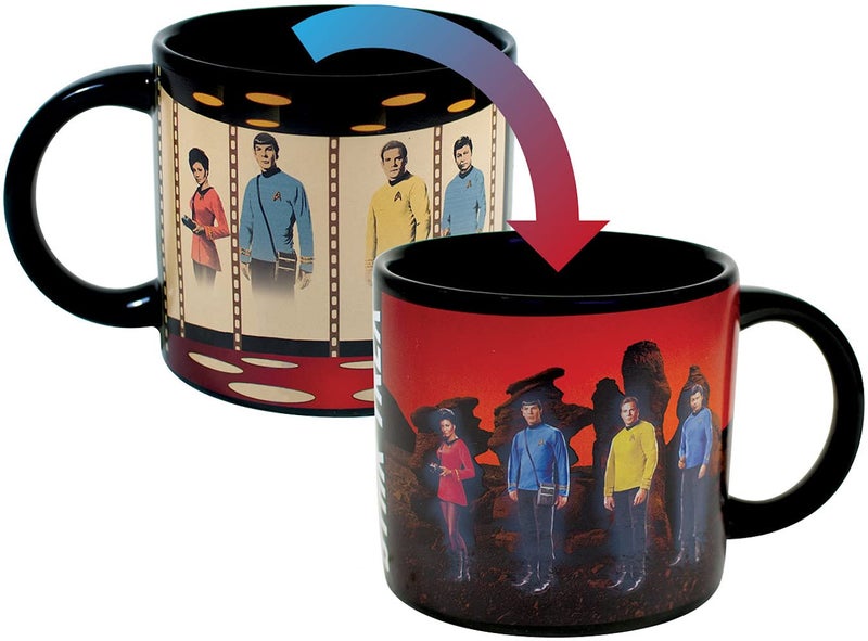 The Unemployed Philosophers Guild Unemployed Philosophers Guild Star Trek Transporter Heat Transforming Mug - Hot Coffee Beams Down Kirk, Spock, McCoy, and Uhura, Comes in Fun Box,14oz - Image 1