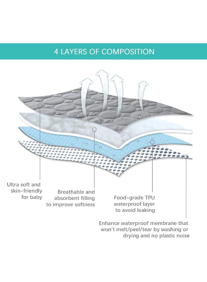 Biloban Mini Crib Mattress Protector Sheets Waterproof 2 Pack, Quilted Pack and Play Mattress Pad Cover Fits for Baby Mini Crib/Playen/Pack and Play Mattress, Grey & Navy, 38"x24" - Image 3