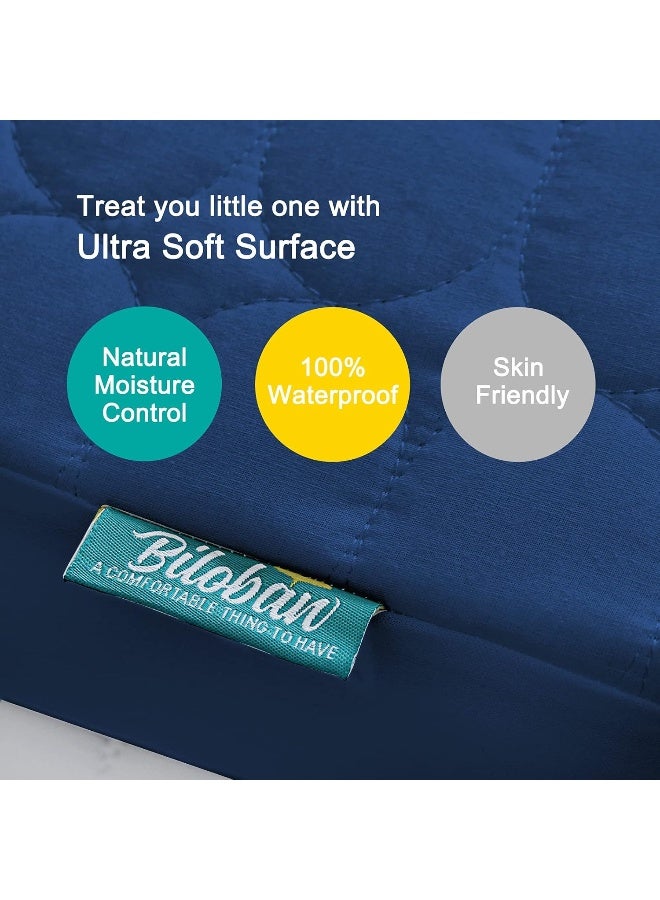Biloban Mini Crib Mattress Protector Sheets Waterproof 2 Pack, Quilted Pack and Play Mattress Pad Cover Fits for Baby Mini Crib/Playen/Pack and Play Mattress, Grey & Navy, 38"x24" - Image 2