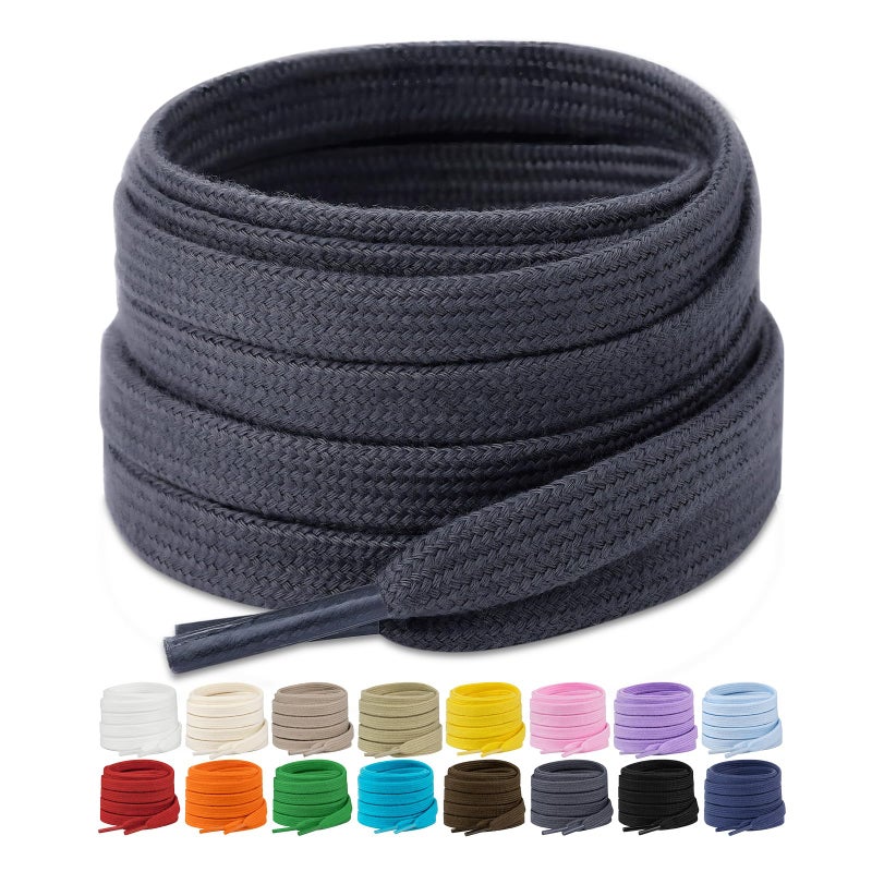 Stepace 2 Pairs Flat Shoe Laces for Sneakers 5/16" Wide Premium Poly Cotton Shoelaces for Boots and Athletic Shoes Shoestrings Replacement (Dark Gray,47 inches) - Image 1