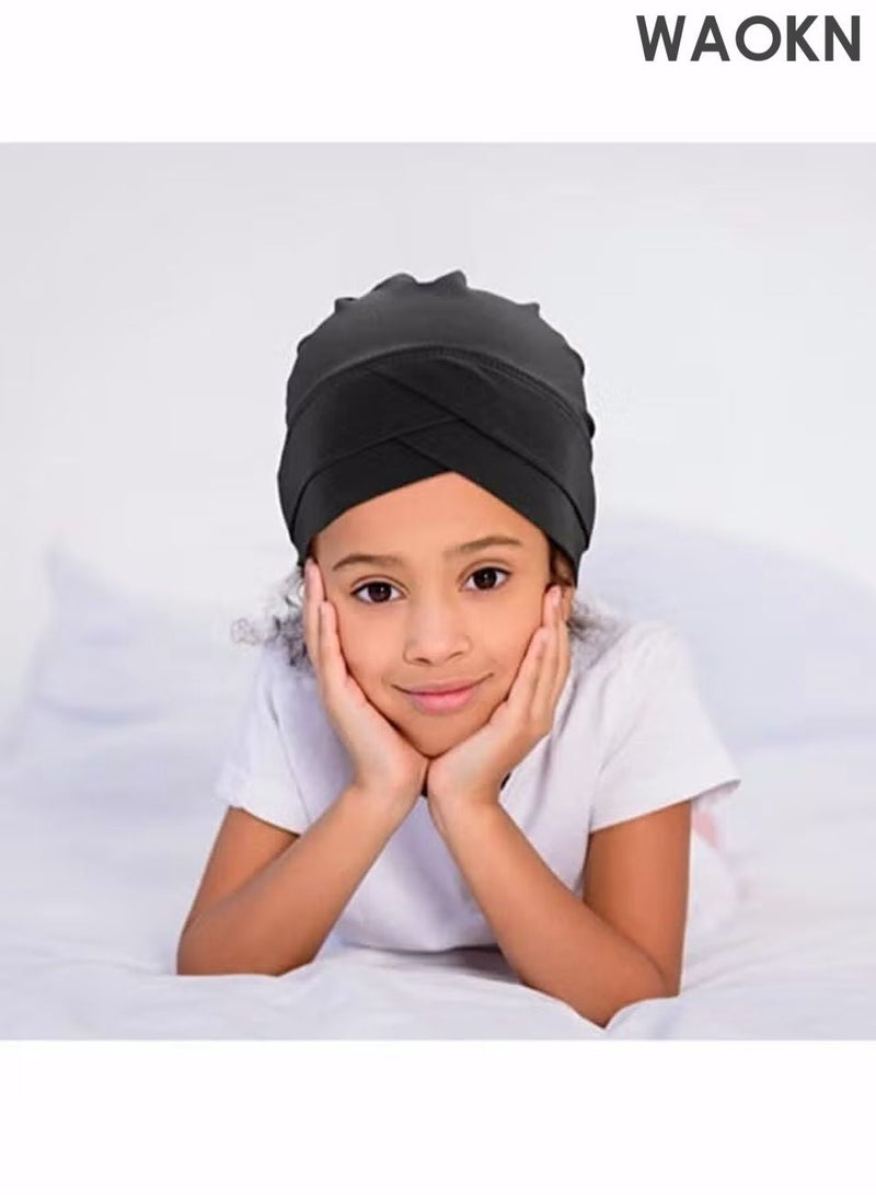 WAOKN 4 Pieces Turbans for Women Soft Turban Head Wrap Pleated Beanie Cap Under Scarf with Circular Edges Hat Cap Hijab Double-Layered High Elasticity Scarf Shawl Bone Bonnet Hijab India Hats Islamic Muslim Hat Hijab Cap Silk Soft Feel Elegant & Versatile for Women Girls - Image 4