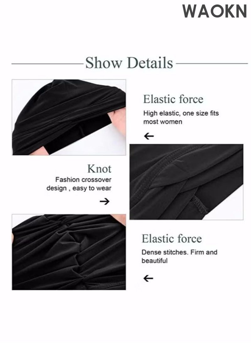 WAOKN 4 Pieces Turbans for Women Soft Turban Head Wrap Pleated Beanie Cap Under Scarf with Circular Edges Hat Cap Hijab Double-Layered High Elasticity Scarf Shawl Bone Bonnet Hijab India Hats Islamic Muslim Hat Hijab Cap Silk Soft Feel Elegant & Versatile for Women Girls - Image 5