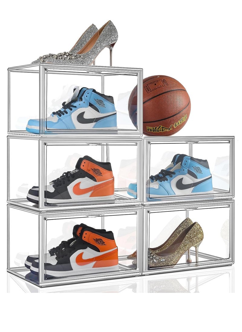 Golden - Shoe Storage Box,Shoe Organizer for Closet 5 Pack Stackable Shoe Boxes Clear Plastic Shoe Containers Shoe Storage Organizer Bins with Lids - Image 1