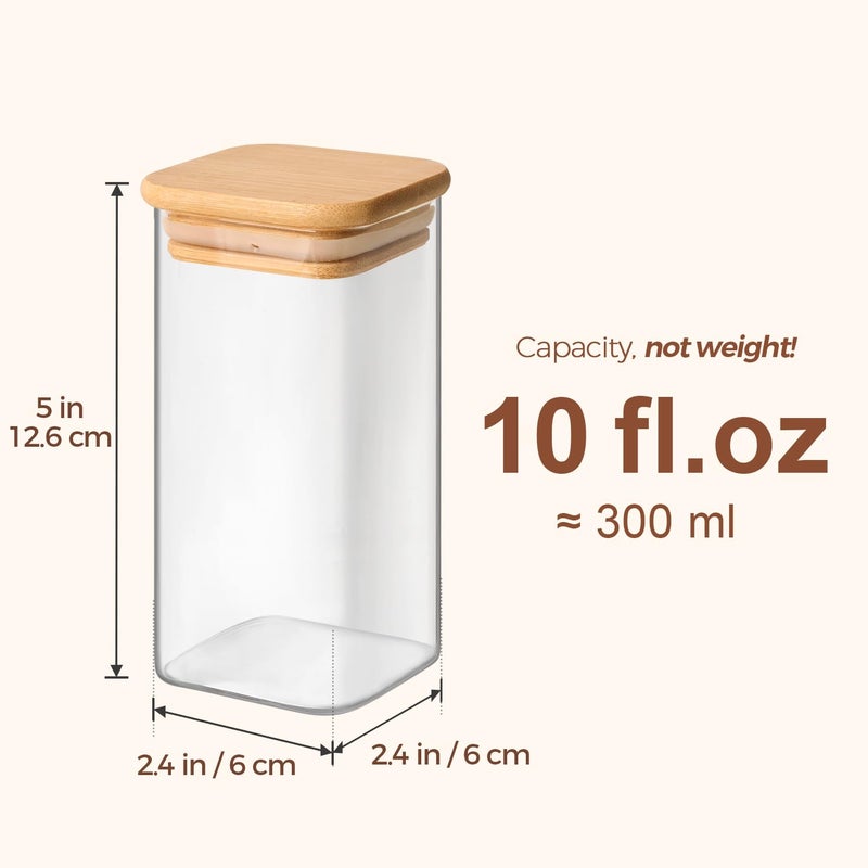 ComSaf 12Pcs Spice Jars with Labels, Glass Jar with Bamboo Lid, 10oz Airtight Square Containers with Black Lables, Empty Seasoning Jars for Spice, Salt, Pepper, Sugar - Image 3