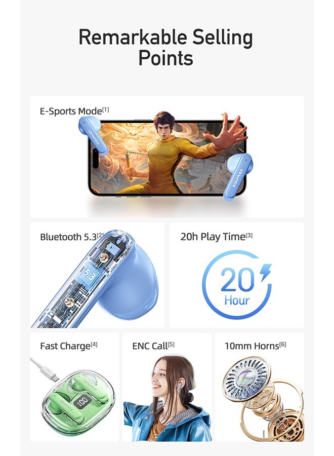 Awei ENC Noise Cancelling Bluetooth Headset, 4 HiFi Stereo Microphones, Gaming Earbuds, Digital Charging Case, Extra Long Life, 10 Minutes Charging, 180 Minutes Music Listening, IPX6 Waterproof.  - Image 3