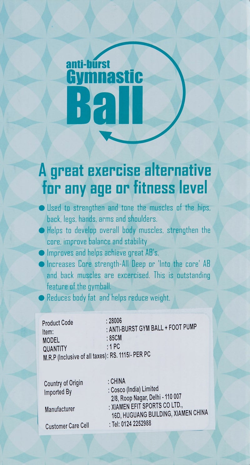 Cosco Anti Burst Gym Ball with Foot Pump Exercise & Fitness, 85Cm,Multicolor - Image 2