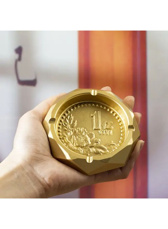 Chinese Style Brass Ashtray Four Slot Thickened Octagonal Design 3 94 Inch Diameter - Image 2