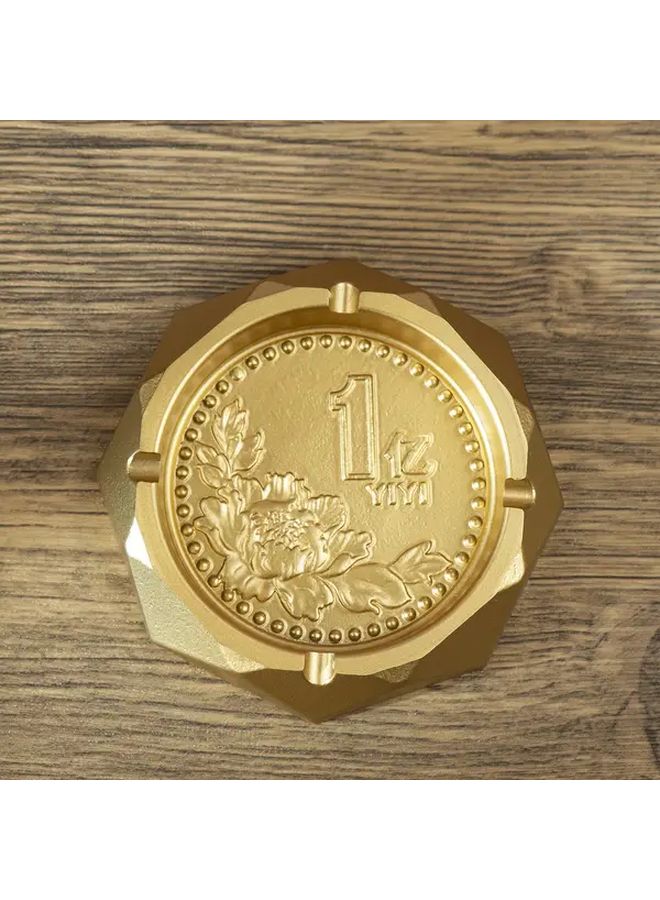 Chinese Style Brass Ashtray Four Slot Thickened Octagonal Design 3 94 Inch Diameter - Image 1