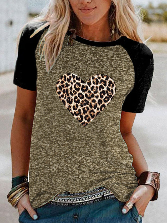 Wish Leopard Love Pattern Printed Raglan Contrast Short Sleeve T-Shirt - Image 3