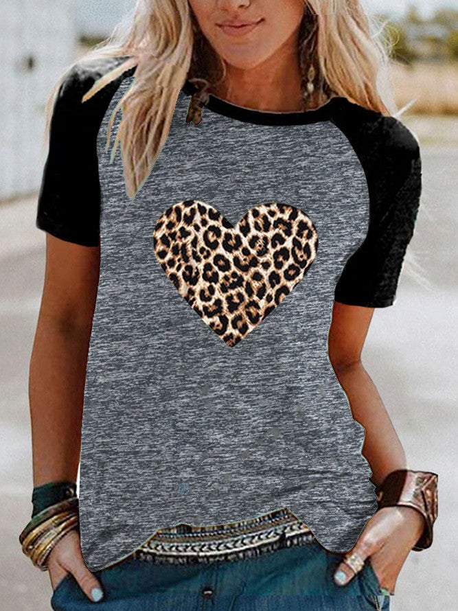 Wish Leopard Love Pattern Printed Raglan Contrast Short Sleeve T-Shirt - Image 5