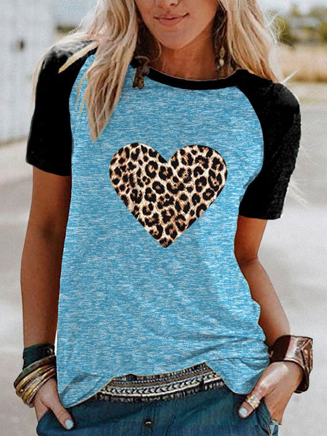 Wish Leopard Love Pattern Printed Raglan Contrast Short Sleeve T-Shirt - Image 4