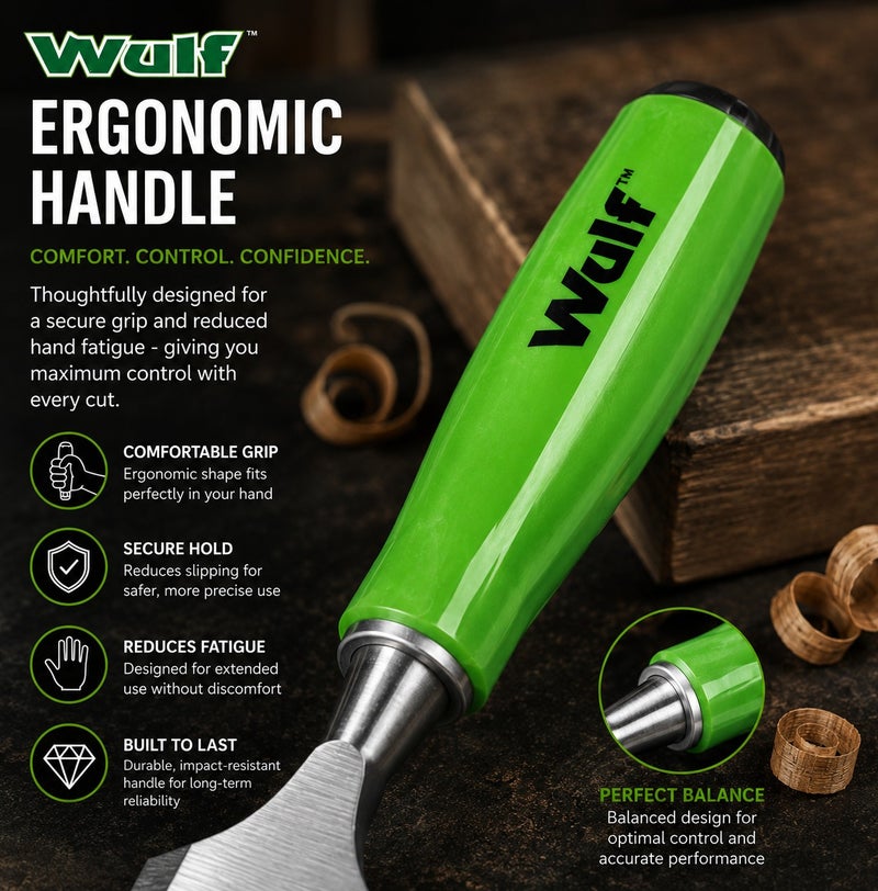 WULF 1.5-Inch 38mm Wood Chisel with Heavy-Duty Carbon Steel Blade & Ergonomic Grip Handle, Professional Carpentry Hand Tool for Woodworking, Carving, Crafting, Joinery & DIY Repair Projects - Image 4