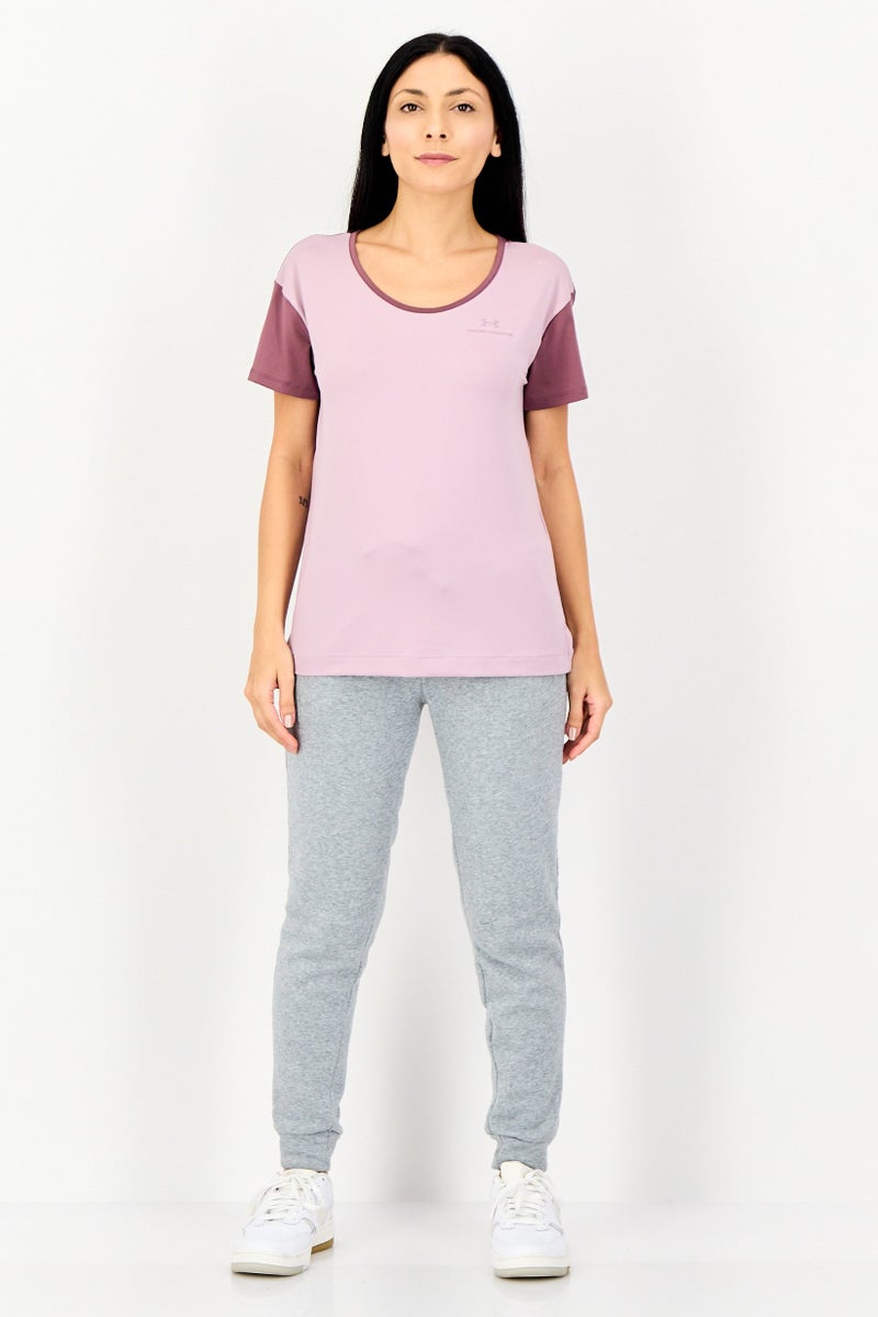 UNDER ARMOUR Women Loose Fit Short Sleeve Training T-Shirt, Mauve - Image 4