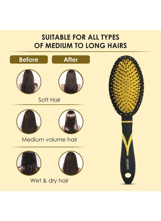 AGARO Breeze Cushion Hair Brush With Strong & Flexible Nylon Bristles Having Anti Static Ball Tips For Grooming Straightening Detangling Hair Ideal For Men Women & Kids Black & Yellow  - Image 4
