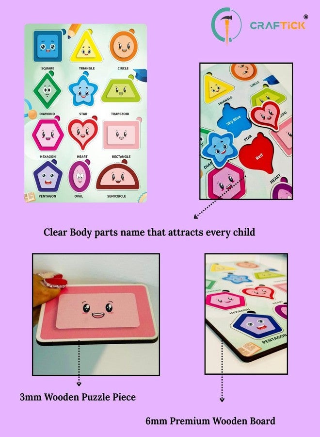 CRAFTICK Geometric Shapes and Colour Puzzle Educational Board for Kids Set of 1 Multicolor |Pre-School Toys for Children (Geometric Shapes and Colour) | Ideal for Gifting | Return Gift - Image 2