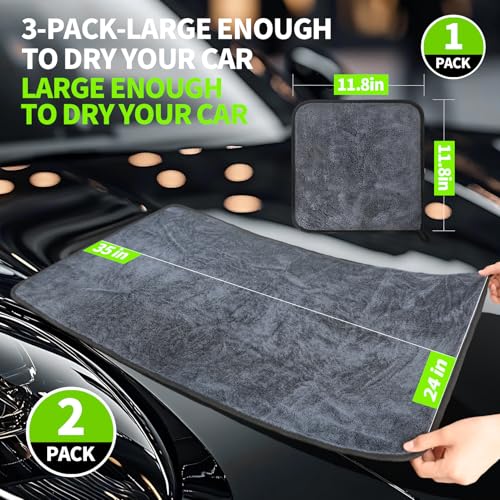Wontolf Ultra Absorbent Car Drying Towels with Storage Bag, Extra Large Microfiber Towels for Cars, (36" x 24") Drying Towels Car Detailing, Streak Free, No Water Spots, Scratch-Free, 3 Pack - Image 2