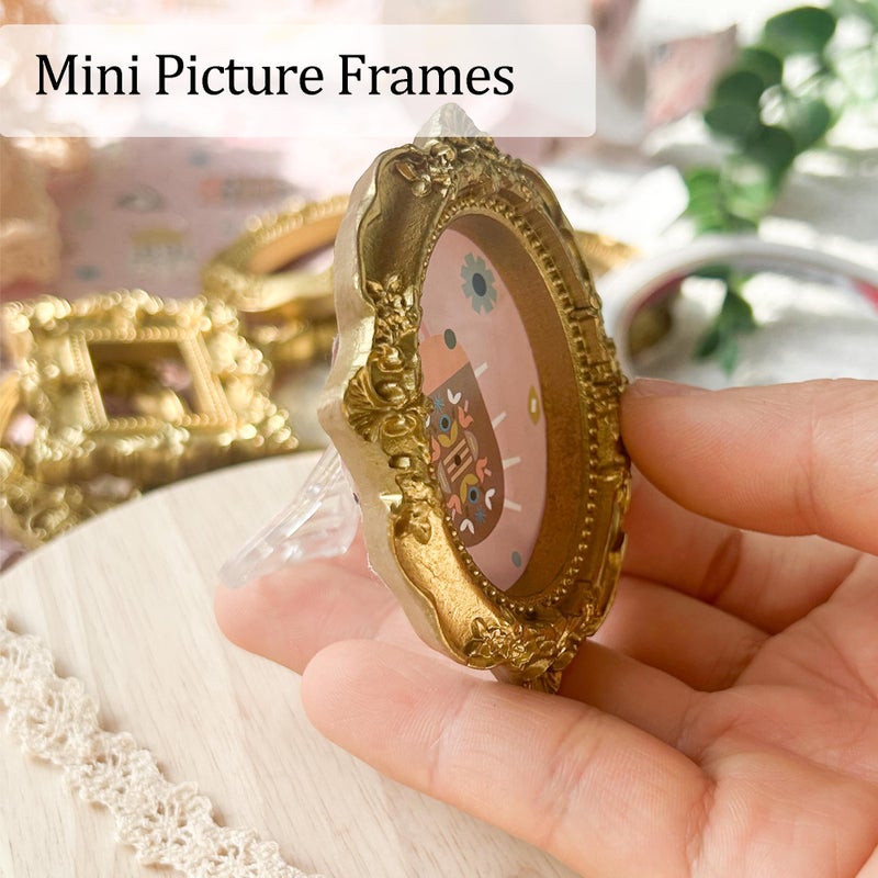 XLANMAY 8Set Mini Gold Frames - Vintage Resin Picture DIY Small Display Frames with Double-Sided Tape and 8pcs Holder Photography Resin Photo Frame for Decoration - Image 2