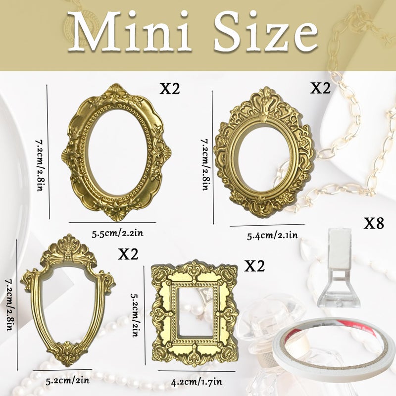 XLANMAY 8Set Mini Gold Frames - Vintage Resin Picture DIY Small Display Frames with Double-Sided Tape and 8pcs Holder Photography Resin Photo Frame for Decoration - Image 4