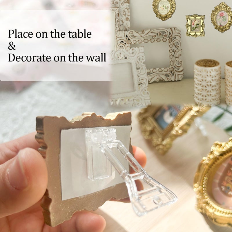 XLANMAY 8Set Mini Gold Frames - Vintage Resin Picture DIY Small Display Frames with Double-Sided Tape and 8pcs Holder Photography Resin Photo Frame for Decoration - Image 5