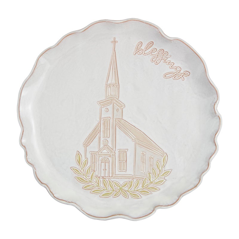 Mud Pie Church Blessing Platter 12 12 dia WHITE