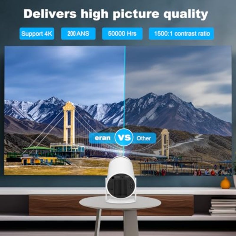 Portable projector for home entertainment, ABS plastic body, black color, 4K/1080P support with Wi-Fi 6 and Bluetooth 5.0 - Image 3