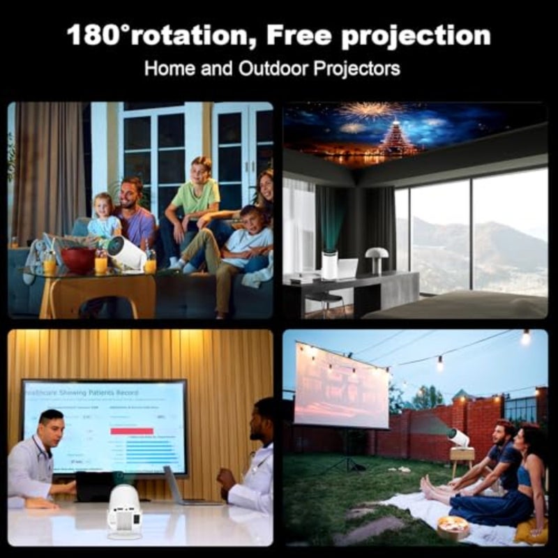 Portable projector for home entertainment, ABS plastic body, black color, 4K/1080P support with Wi-Fi 6 and Bluetooth 5.0 - Image 5