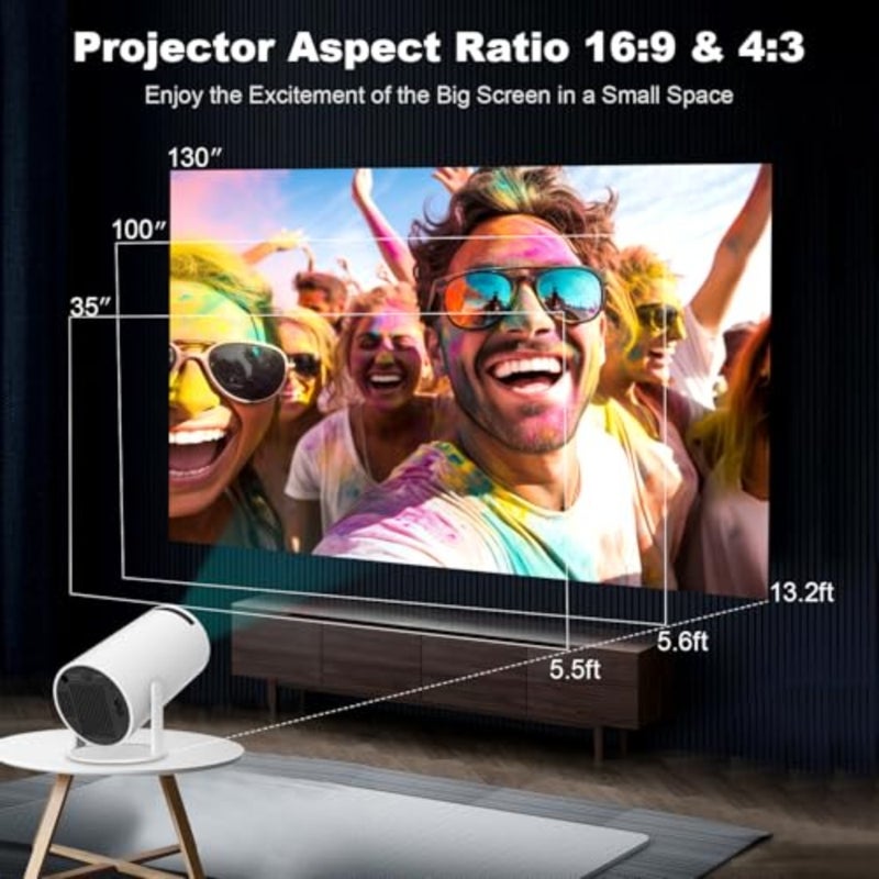 Portable projector for home entertainment, ABS plastic body, black color, 4K/1080P support with Wi-Fi 6 and Bluetooth 5.0 - Image 4