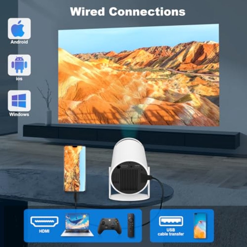 Portable projector for home entertainment, ABS plastic body, black color, 4K/1080P support with Wi-Fi 6 and Bluetooth 5.0 - Image 2