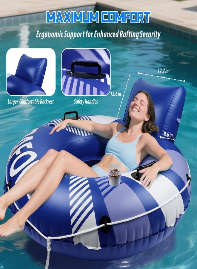 Pafolo Pool Float Adult, Inflatable River Tube Float, River Tubes for Floating Heavy Duty with Mesh Bottom, Comfortable Backrest & 2 Cup Holders & Durable Grab Handles,450 lbs Weight Capacity - Image 2