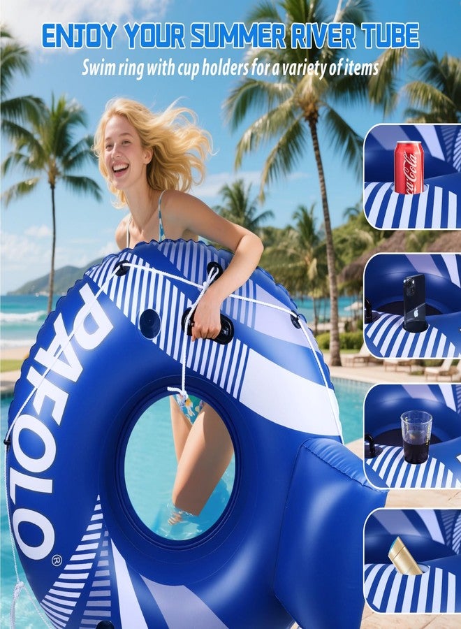 Pafolo Pool Float Adult, Inflatable River Tube Float, River Tubes for Floating Heavy Duty with Mesh Bottom, Comfortable Backrest & 2 Cup Holders & Durable Grab Handles,450 lbs Weight Capacity - Image 5