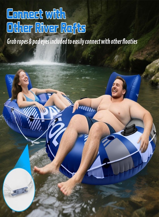 Pafolo Pool Float Adult, Inflatable River Tube Float, River Tubes for Floating Heavy Duty with Mesh Bottom, Comfortable Backrest & 2 Cup Holders & Durable Grab Handles,450 lbs Weight Capacity - Image 3