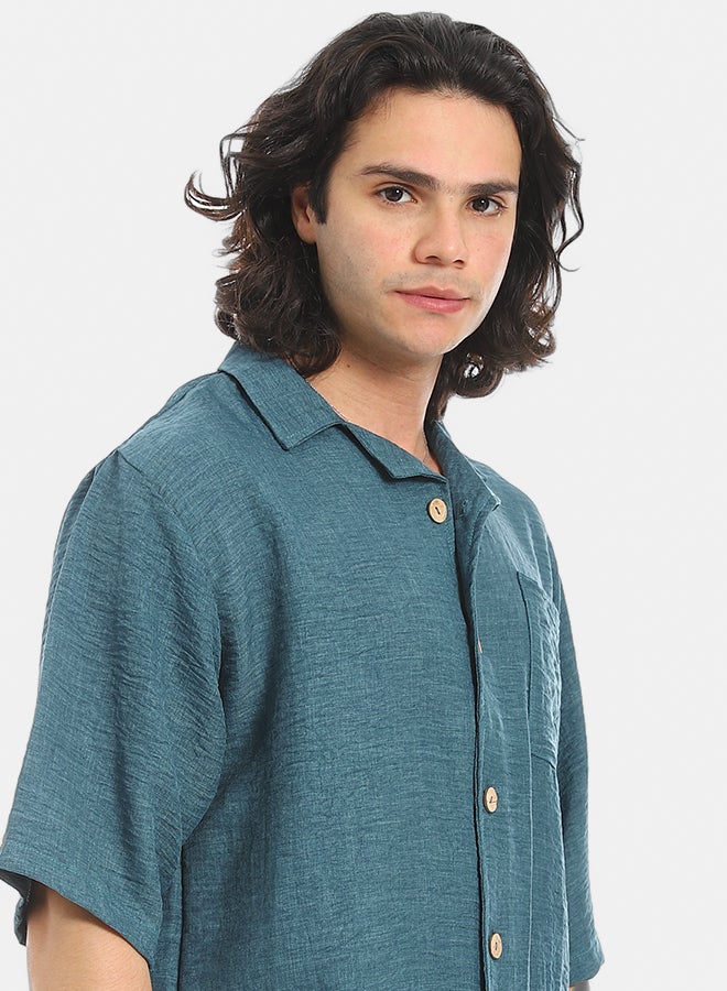 Red Circle Linen Turn Down Collar Shirt and Pants Set  - Image 4