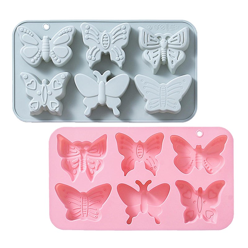 Arvintas 2 PACK 6 Design Butterfly Shaped Silicone Molds, 3D Butterfly Themed Baking Mould Tray DIY Baking Tool for Chocolate Cake Dessert Candy Mousse Pastry Candy Polymer - Image 1