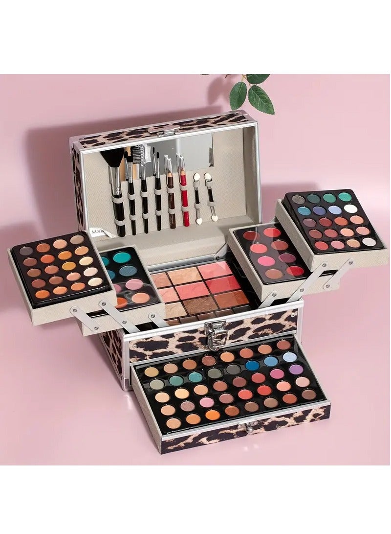 127Pcs/Set Idea Makeup Gift Box For Mother's Day Multi-Functional Make Up Case Set With Mirror  Brush Eyeshadow Lipstick Mascara Lip Liner Lip Gloss All In One Simplicity Silvery Ladies Cosmetics Se - Image 1