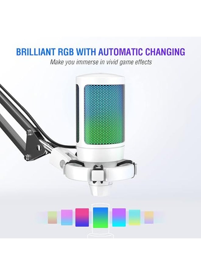 FIFINE Streaming Gaming USB Microphone Kit, PC Condenser RGB Mic Compatible with PS4/PS5, Plug and Play for Music Recording, Online Game, Discord, Twitch, with Pop Filter, Shock Mount-A6T White - Image 3
