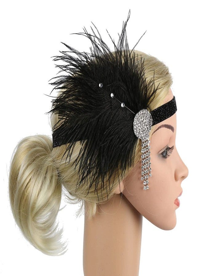 STIOEDYUAN 1920s Flapper Headband Hair Accessories For Women Roaring 20s Feather Headpiece Hair Band Vintage Gatsby Party Rhinestone (Black+White) - Image 2