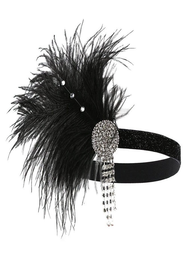 STIOEDYUAN 1920s Flapper Headband Hair Accessories For Women Roaring 20s Feather Headpiece Hair Band Vintage Gatsby Party Rhinestone (Black+White) - Image 1