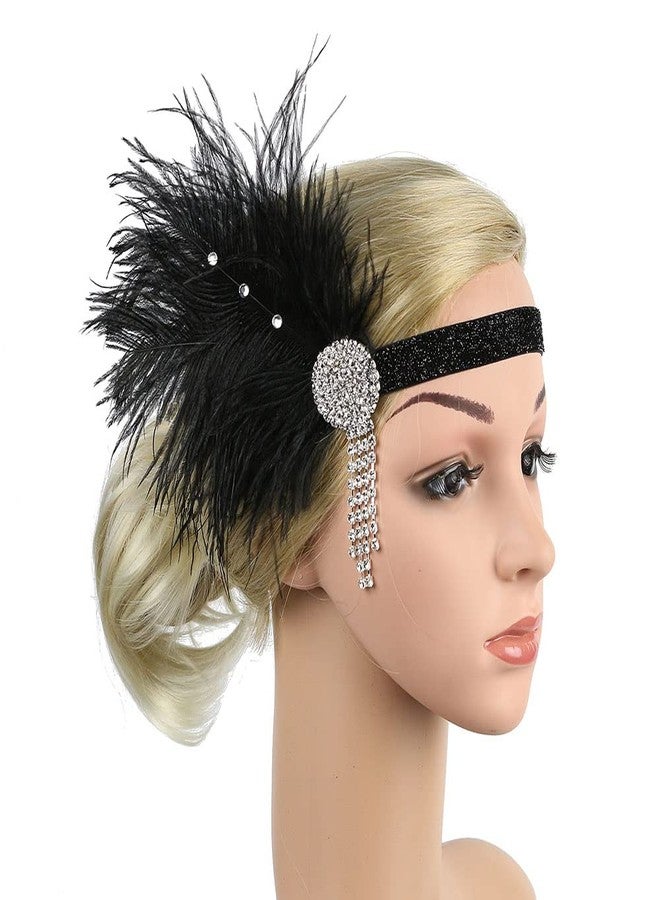 STIOEDYUAN 1920s Flapper Headband Hair Accessories For Women Roaring 20s Feather Headpiece Hair Band Vintage Gatsby Party Rhinestone (Black+White) - Image 3