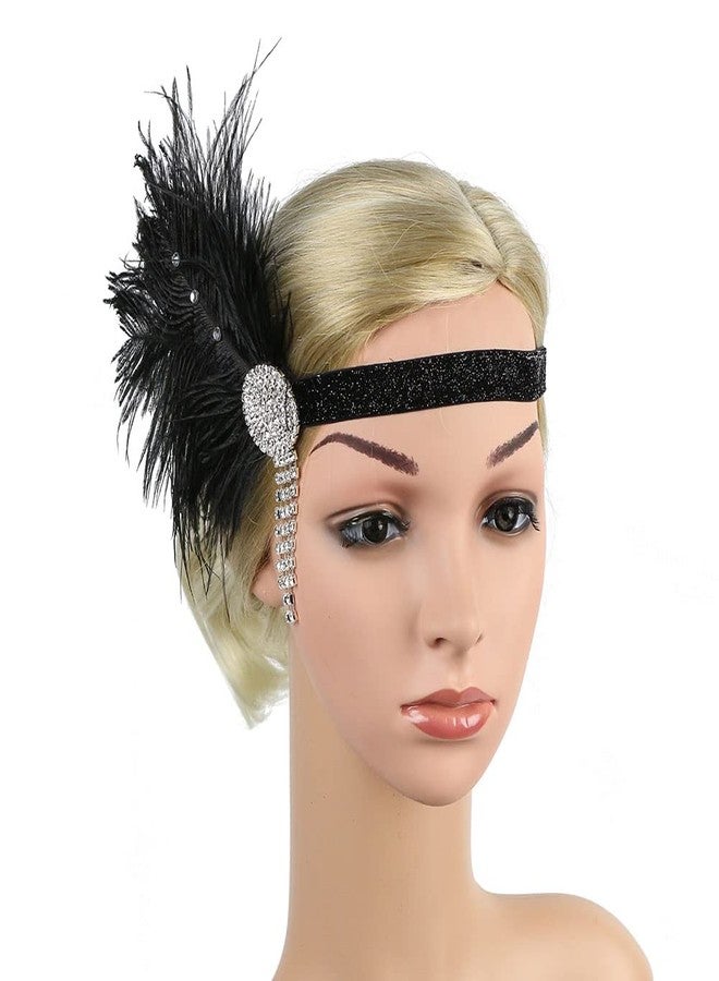 STIOEDYUAN 1920s Flapper Headband Hair Accessories For Women Roaring 20s Feather Headpiece Hair Band Vintage Gatsby Party Rhinestone (Black+White) - Image 4