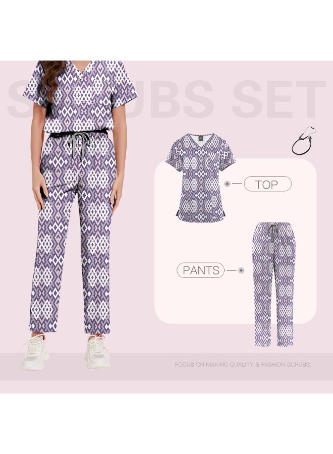 NIBEMINENT Surgical Uniforms Women Printed Medical Scrub Set Beauty Salon Workwear Pet Clinical Scrubs Top + Pant Doctor Nursing Tunic Suit - Image 1