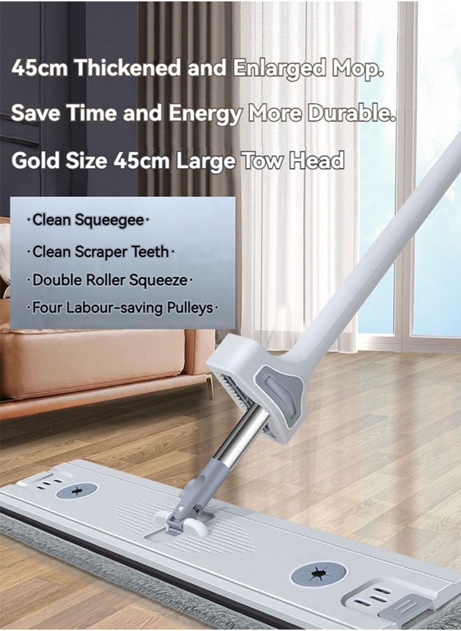 Self Wringing Flat Mop and Folding Bucket Microfiber Mop Pads Hand Free Wringing Floor Clean Mop with 3 Pads for Hardwood Laminate Tile Floor and Window Cleaning
