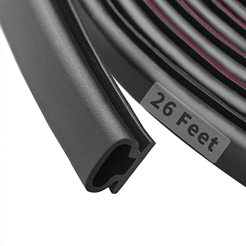 Fingwerk 26 Feet D-Shape Rubber Weather Stripping Door Seal Strip, Fingwerk Self-Adhesive Backing Door Weatherstripping for Door Frame Insulation Large Gap, Easy Cut to Size(Black) - Image 1
