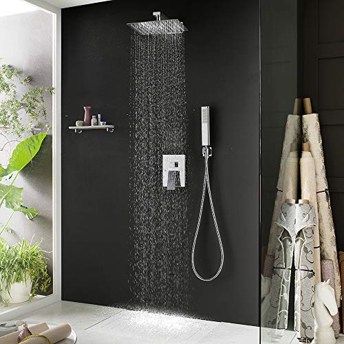 Iriber Chrome Shower System 10 Inch High Pressure Rainfall Shower Head and Shower Faucet Combo Set - Image 2