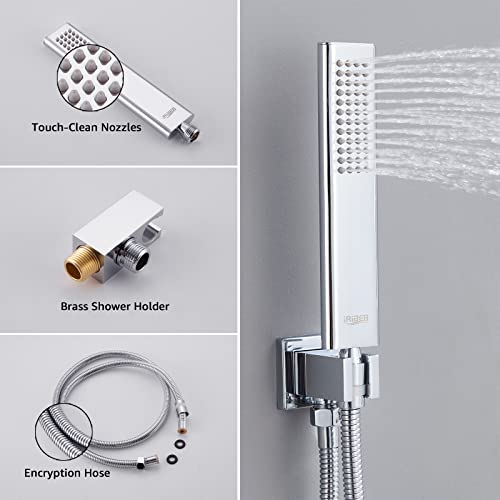 Iriber Chrome Shower System 10 Inch High Pressure Rainfall Shower Head and Shower Faucet Combo Set - Image 4
