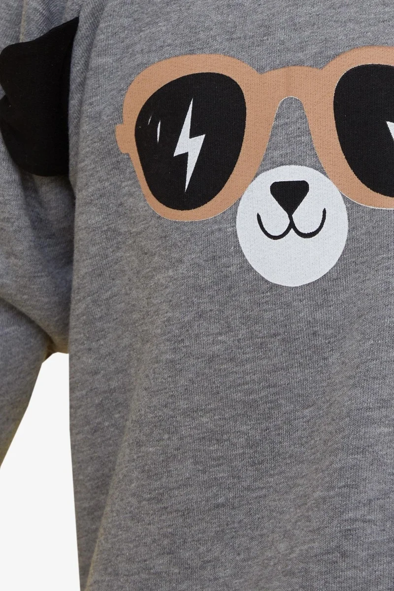 Breeze Boy Child Sweatshirt Cute Teddy Bear Printed with Moving Ears 2-6 Years, Dark Gray Melange